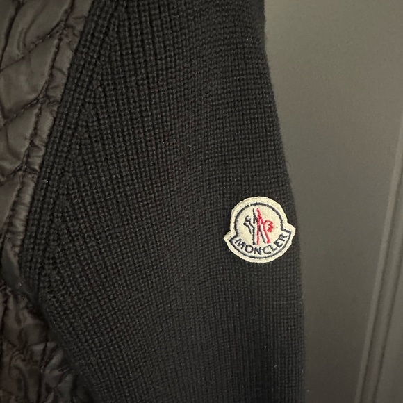 Moncler Women’s Black Woolmark Zip Up Sweater Jacket Cardigan Quilted Front Sz M - Picture 4 of 8